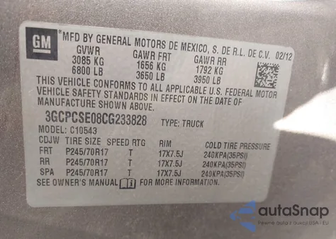2012 Chevrolet Silverado 1500 Lt from USA, damaged, VIN 3GCPCSE08CG233828